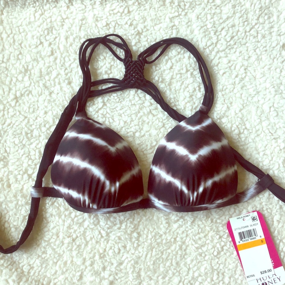 Hula Honey Bikini Top Black Tie Die small